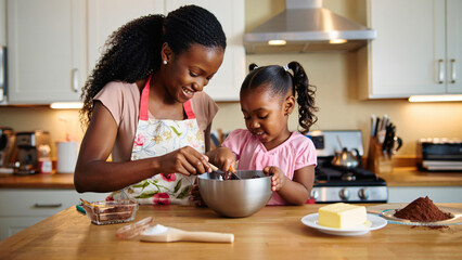 Mother and daughter baking cookies