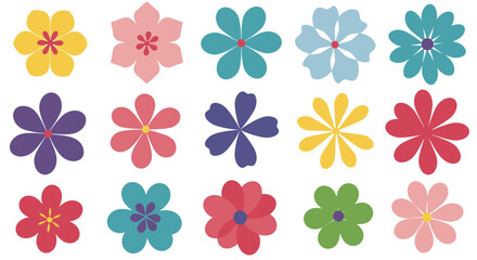 Grid of colorful stylized flowers on pastels