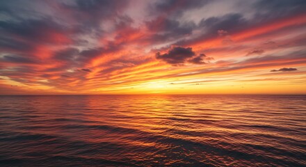 Obraz premium Sunset on red yellow sky back soft evening cloud over sea