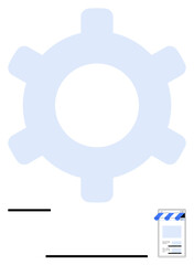 Large gear symbol paired with a storefront graphic emphasizing business automation, e-commerce, and system integration. Ideal for strategy, technology, efficiency, retail, management, development