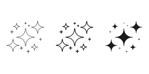 Sparkle Star Line And Solid Icon Set. Shining Twinkle Effect Symbol Collection. Isolated Vector Illustration