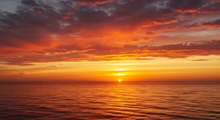 Fototapeta premium Sunset on red yellow sky back soft evening cloud over sea