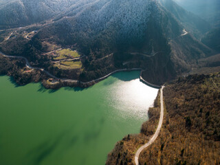 Aerial View of Lake Plastiras and Forested Hills in Greece