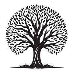 Obraz premium Silhouette of a big majestic tree detailed branches and leaves vector
