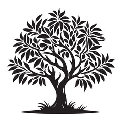 Obraz premium Fruitful Olive Tree Silhouette Vector Illustration Symbolizing Peace