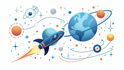 Naklejka premium Flat Minimalist wallpaper design featuring abstract cosmic signals and futuristic antenna motifs symbolizing deep space communication advanced interstellar data exchange innovative space network techn