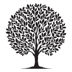 Naklejka premium Classic Tree Silhouette Round Shape Branches Leaves Nature Illustration
