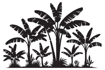 Silhouette of Lush Tropical Banana Trees Nature Illustration