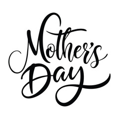 Stylish black calligraphy text "Mother's Day" on white background. Perfect for greeting cards, posters, gifts, and holiday-themed print or digital designs.