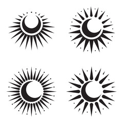 A black and white tribal-style sun and moon tatto logo design