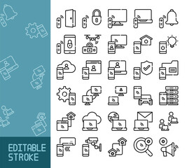 remote control editable stroke line icon set