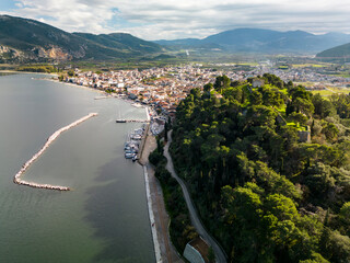 Fototapeta premium Aerial View of Preveza, Greece — Coastal Town and Castle Forest