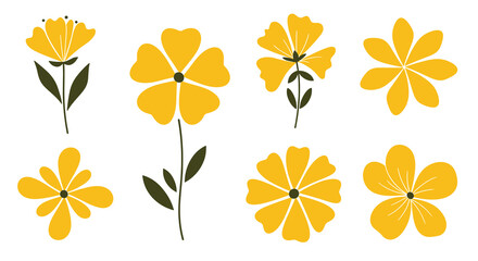 Fototapeta premium Bright yellow flower icons in a minimal style