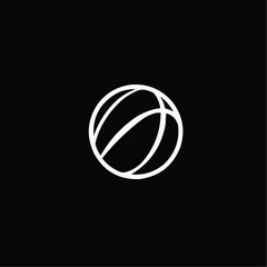 Minimalist stylized basketball logo in white lines representing sports against black background