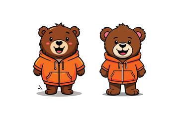 Fototapeta premium Bear Buddy Duo: Hoodie Comfort and Gentle Smiles, A Charming Cartoon Vector Pair