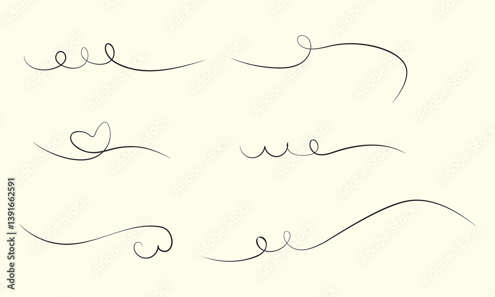 Fototapete swirling lines and ornamental curls. abstract calligraphic doodled dividers set.flourish decorative 