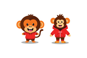 Pair of Playful Monkey Pals:  Hoodie-Clad Companions in a Whimsical Vector Design