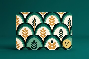 Art Deco Green and Gold Leaf Pattern on Textured Card