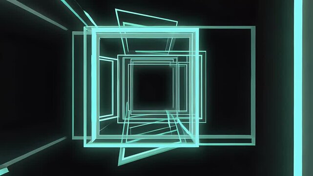 Abstract futuristic glowing squares creating a mesmerizing tunnel effect.