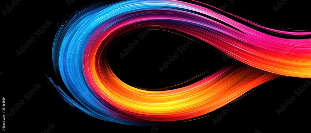 Wall mural abstract colorful flowing ribbon on black background dynamic vibrant gradient wave design element fo