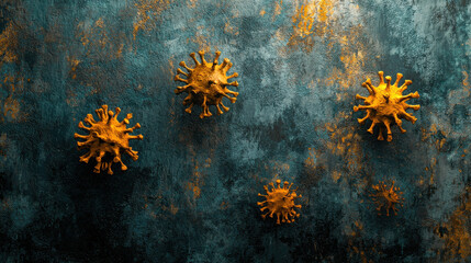 Microscopic virus particles on textured background, symbolizing infection