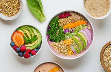 Healthy Smoothie Bowls with White Background.