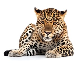 Obraz premium Leopard Posing: A striking close-up of a majestic leopard, its spotted coat and piercing gaze capturing attention. A captivating look at the wild beauty.