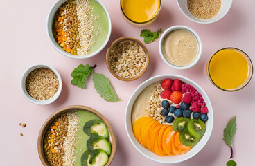 Healthy Breakfast Bowls with Pink Background. (1)