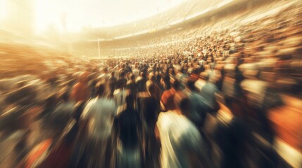 Crowd exiting stadium after game, sunset. Sports event photography