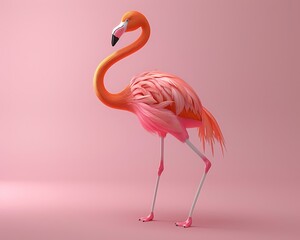 Fototapeta premium Elegant Pink Flamingo Standing Gracefully on a Soft Pink Background A Beautiful Tropical Bird