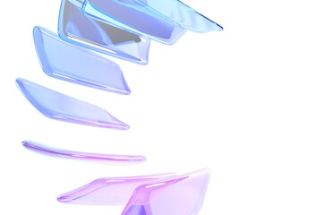 3d abstract geometric background with rainbow glass plates top view. Crystal rectangles with blue pink gradient texture, light refraction and shadow. Fashion banner with empty space