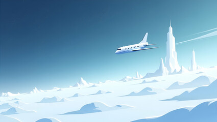 Flat Elegant wallpaper design with extensive empty space and refined minimalism portraying cryogenic space travel. The visual composition fuses advanced technological elements with futuristic art to r