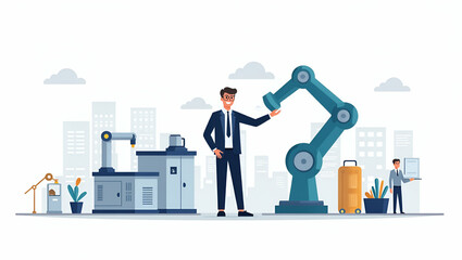 Innovative Smart Manufacturing: Explore Integrated Automation, Digital Robotics, and Precision Engineering in a Cute Vector Illustration for Optimized Production and Quality Control