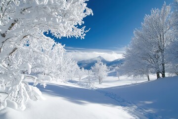 Snowy mountain path, winter wonderland