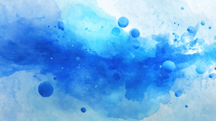 Vibrant blue watercolor splash with floating bubbles creates serene atmosphere