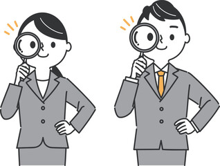 虫眼鏡　ビジネスパーソン　上半身　ベクター