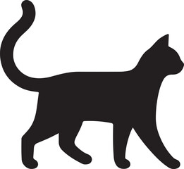Black feline silhouette illustration of a domestic pet animal with a tail