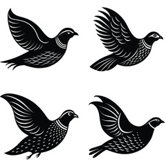 Obraz premium Quail Vector Silhouetted Bundle Set Collection. Quail Bird