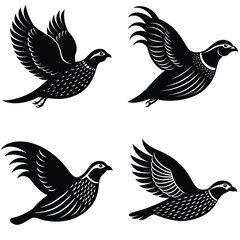Fototapeta premium Quail Vector Silhouetted Bundle Set Collection. Quail Bird