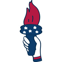 Illustration of holding torch with 4th July the independence day doodle clipart.
