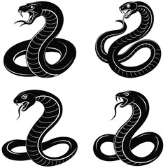 Obraz premium Viper Snack Vector Silhouetted Bundle Set Collection. Cobra Snack