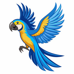 Cute cartoon flying blue macaw parrot . Suitable for educational poster, logo, children's books and encyclopedias. Children's picture. Vector illustration isolated on white background