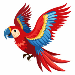 Obraz premium Cute cartoon flying colorful macaw parrot . Suitable for educational poster, logo, children's books and encyclopedias. Children's picture. Vector illustration isolated on white background