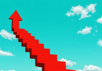 Fototapeta premium Red Stairway to Success: Aspiration, Growth, and Achievement in a Sky of Opportunity