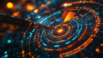 digital pattern with dart piercing target symbolizing precision data driven insights analytics visualization and technology innovation for business success