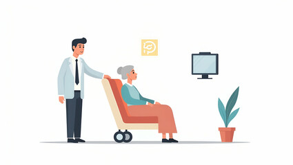 AI-Powered Caregiving Solutions: High-Resolution Stock Image of Intelligent Monitoring Devices Enhancing Elderly Care with Automated Support Systems in a Cute Vector Style