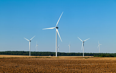 Bourgogne France. Wind power plant and wind turbines