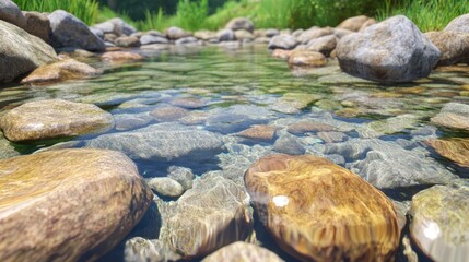 Clear Stream Over Smooth Rocks in Sunlight