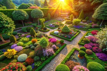 Formal Garden with Geometric Flower Beds