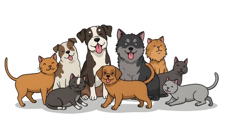 Adorable Group of Happy Dogs and Cats: A Delightful Collection of Pets